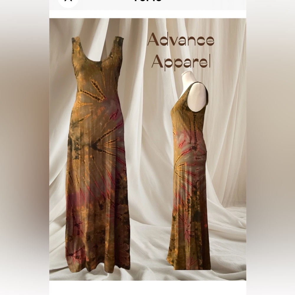 Advance Apparels Dress Maxi Free Size S-M Earth Tone Tie Dye Tank Style Top nwt